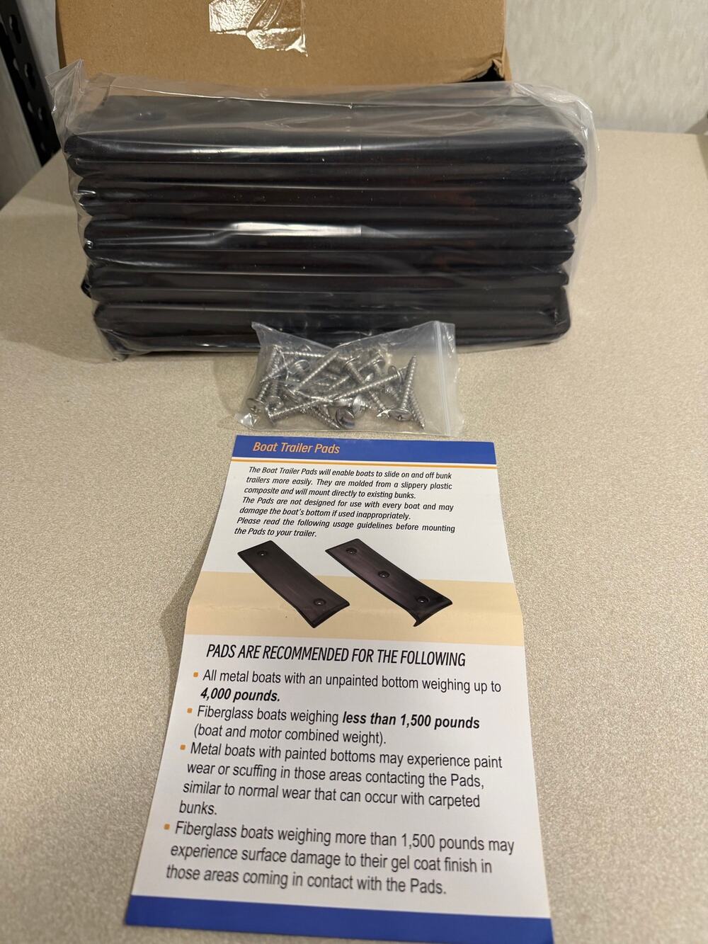 Boat Trailer Bunk Slick Pads Set with Screws Slide Glide Launch Load Poly Black